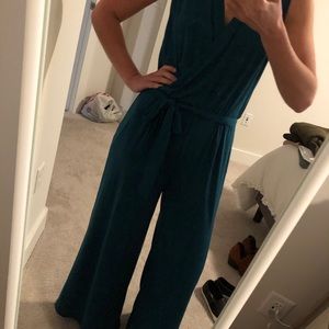 Green Sleeveless Jersey Belted Jumpsuit